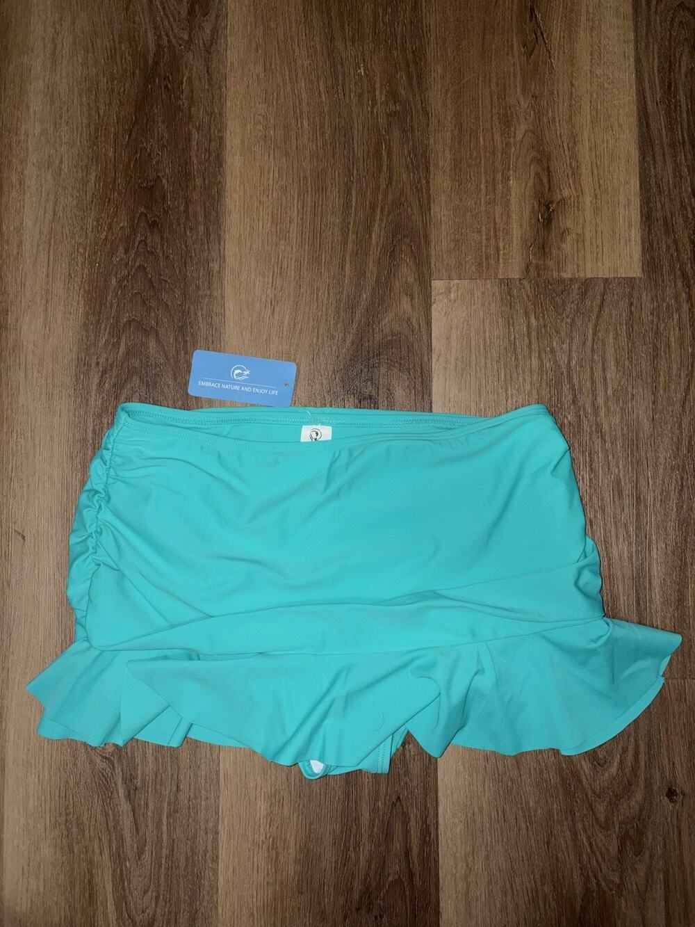 NWT Halcurt Swim Skirt Bottom Size Medium Aqua Blue Turquoise Ruffled Swimsuit